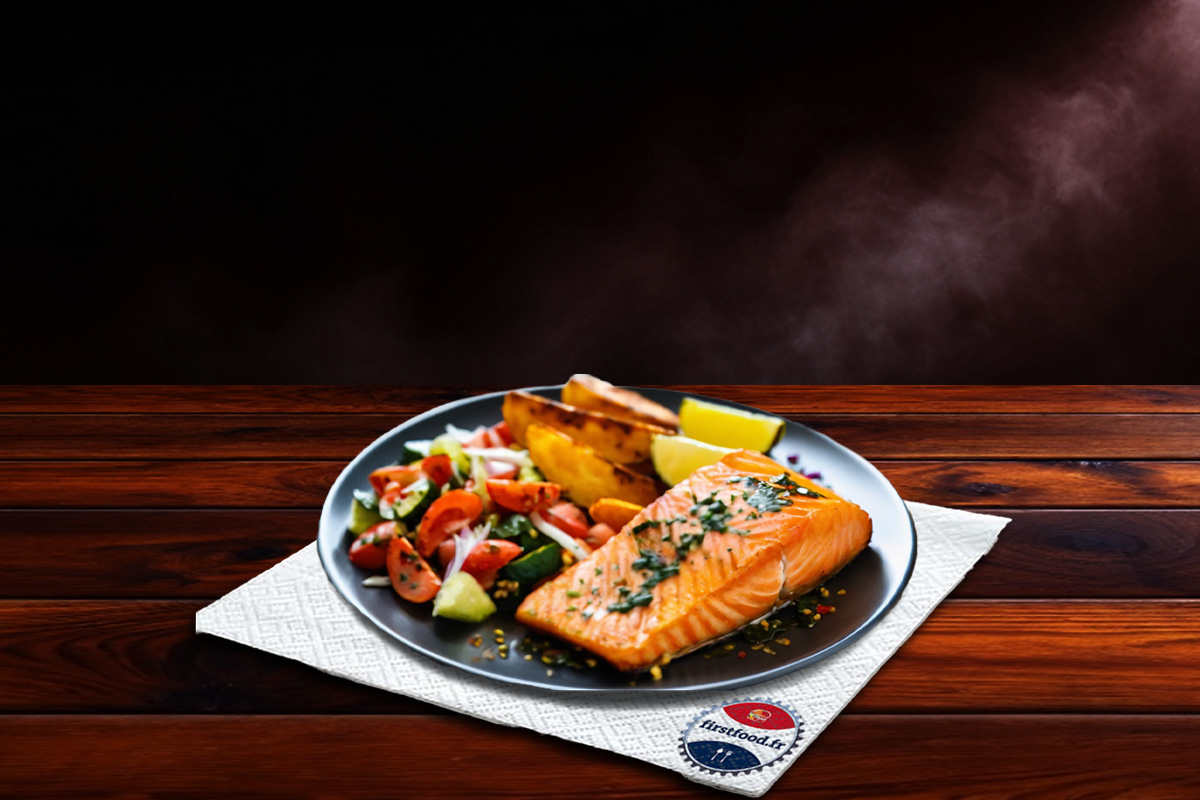 Saumon grillé aux légumes